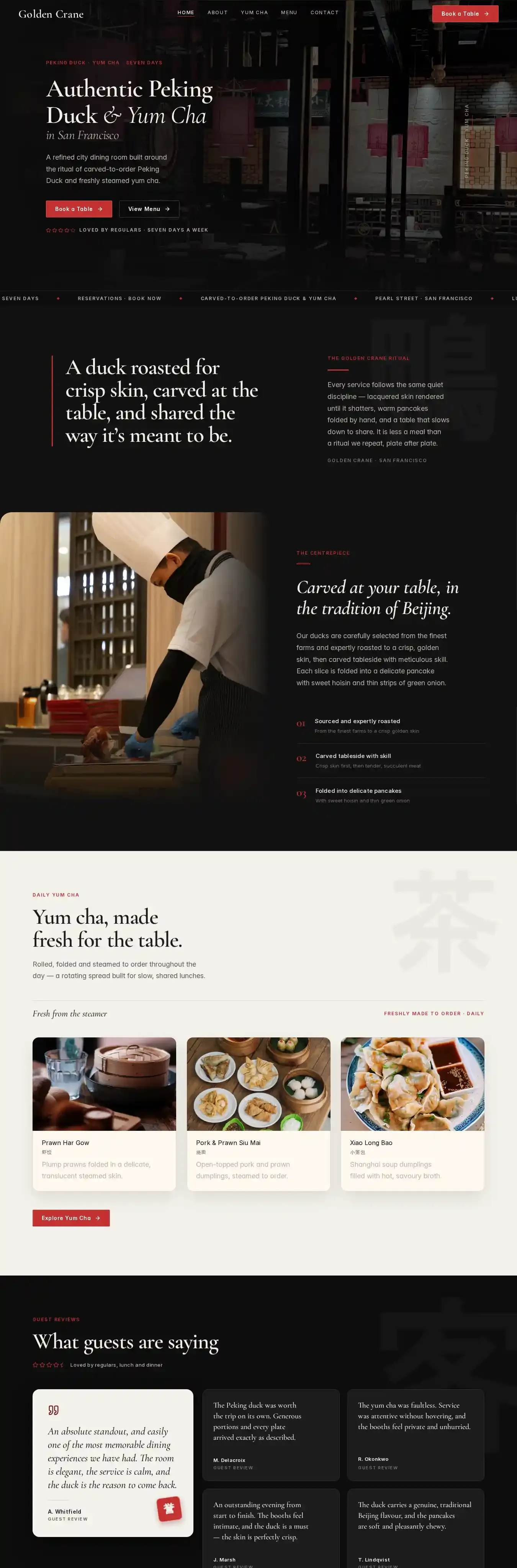 Golden Crane home page on desktop