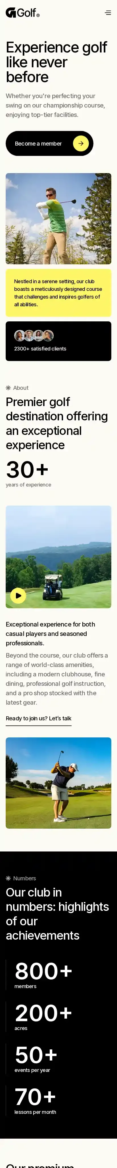 Golf Club home page on mobile