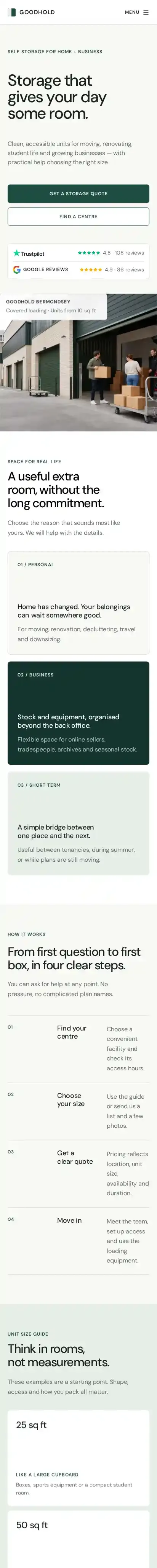 GOOD HOLD home page on mobile