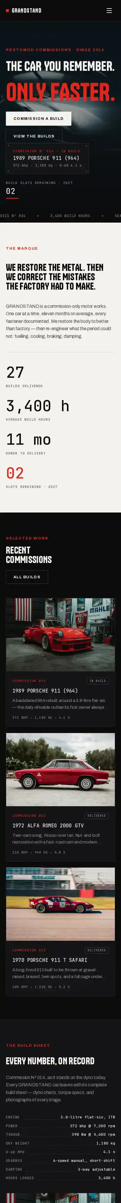Grandstand home page on mobile