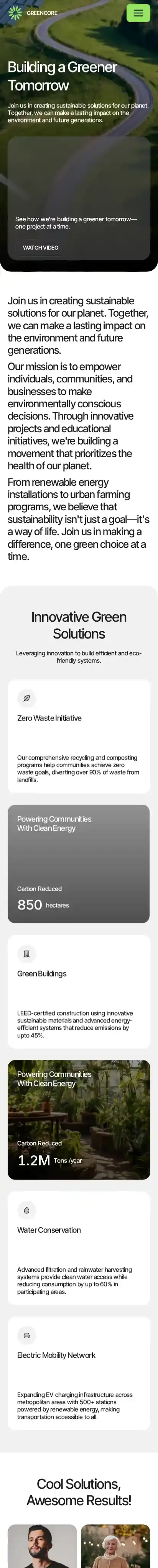 Greencore home page on mobile