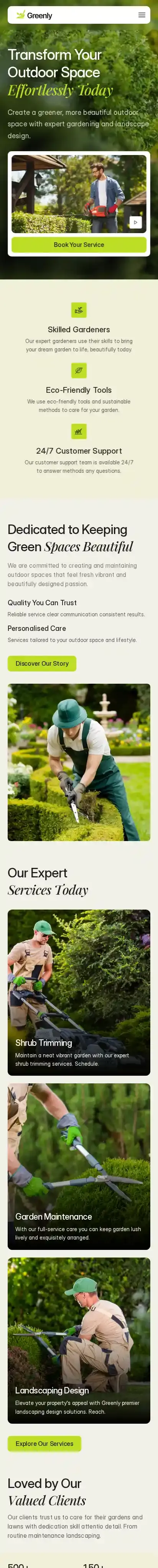 Garden home page on mobile