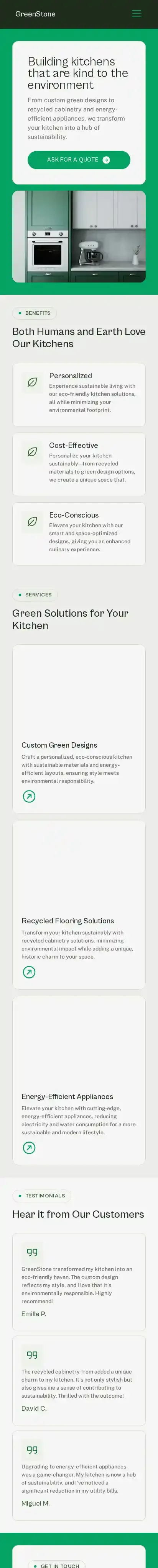 GreenStone home page on mobile