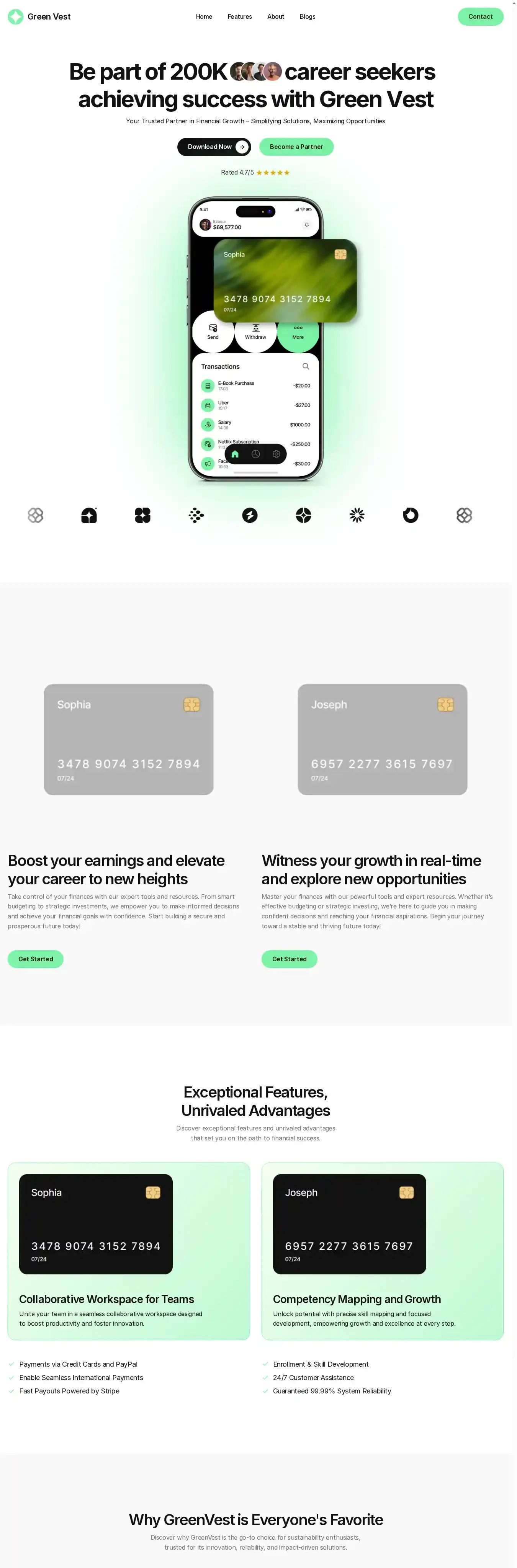 Greenvest home page on desktop