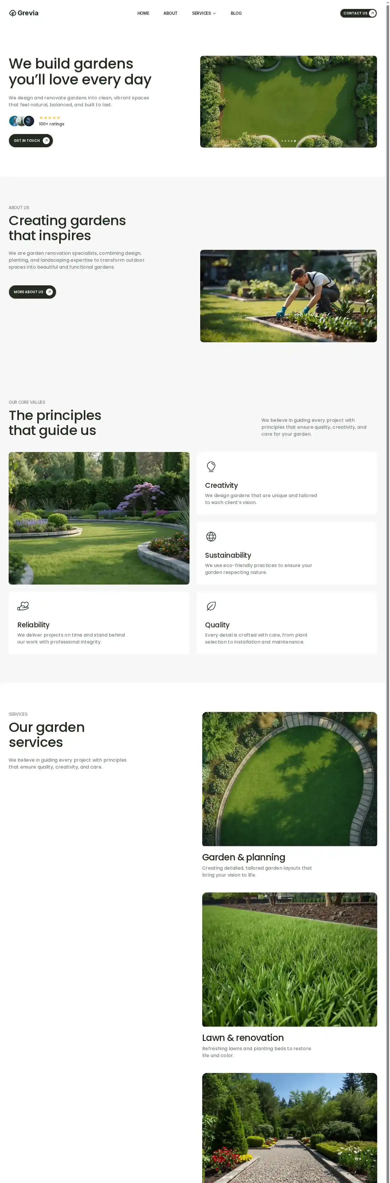 Grevia Gardening home page on desktop