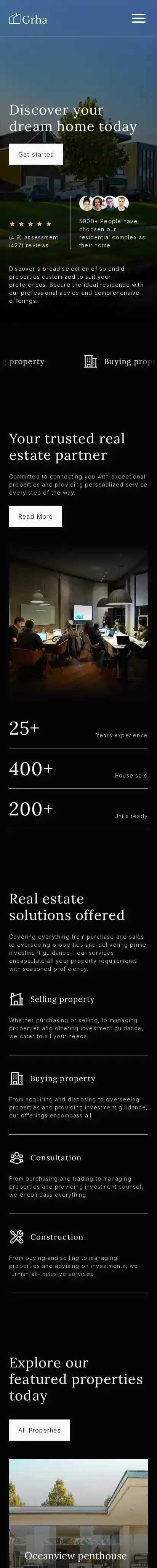 Grha home page on mobile