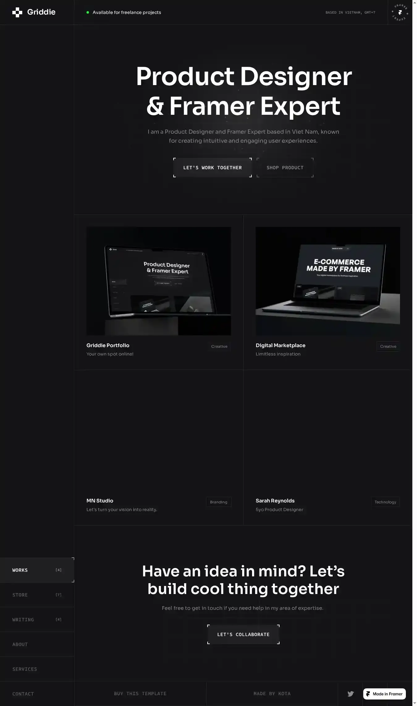 Griddie home page on desktop