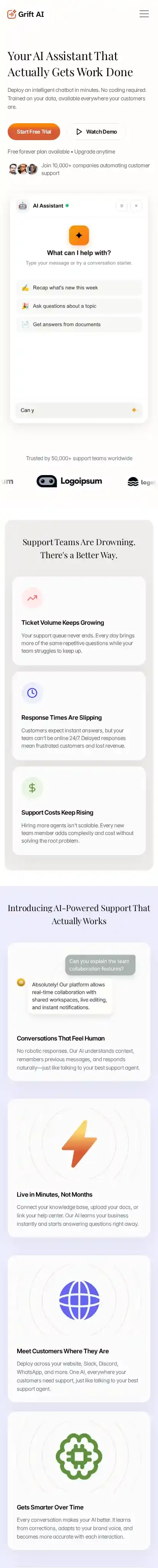 Grift home page on mobile
