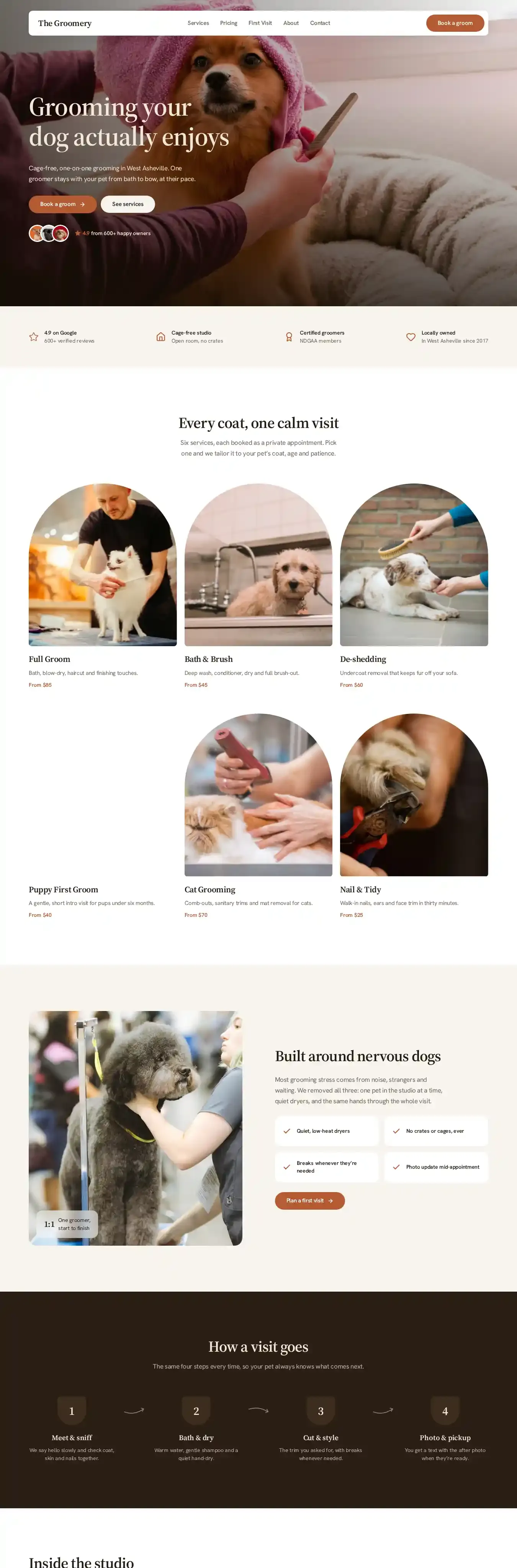 Groomery home page on desktop