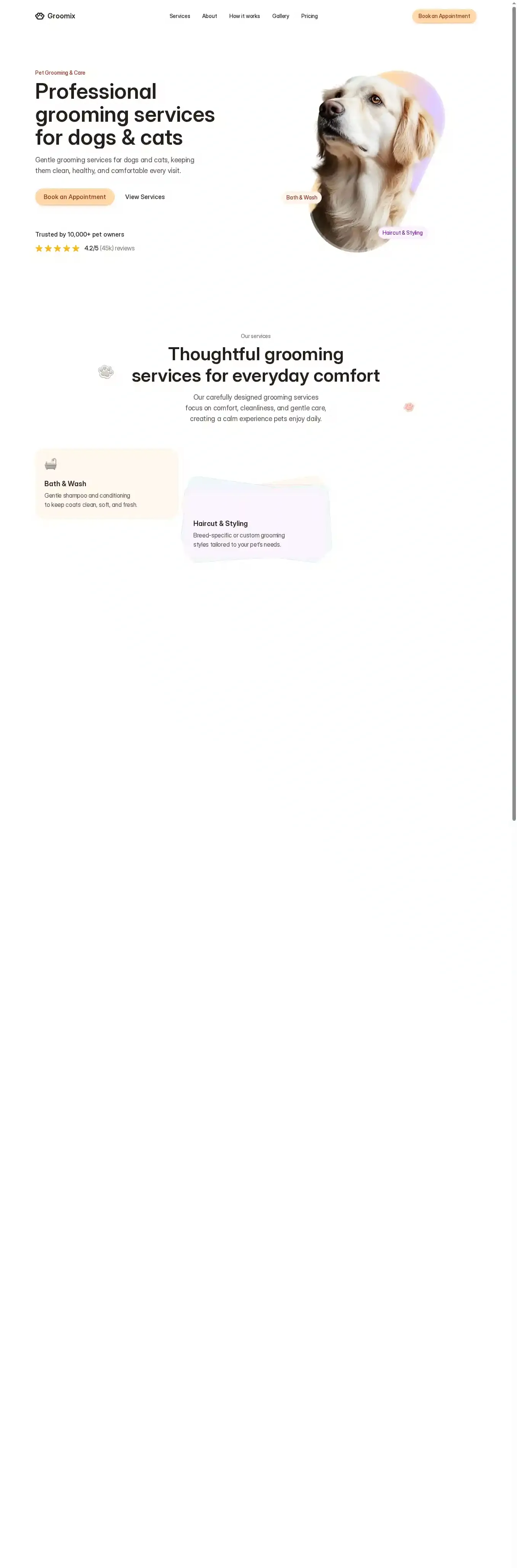 Groomix home page on desktop