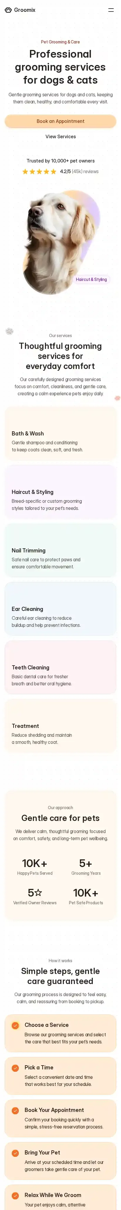 Groomix home page on mobile
