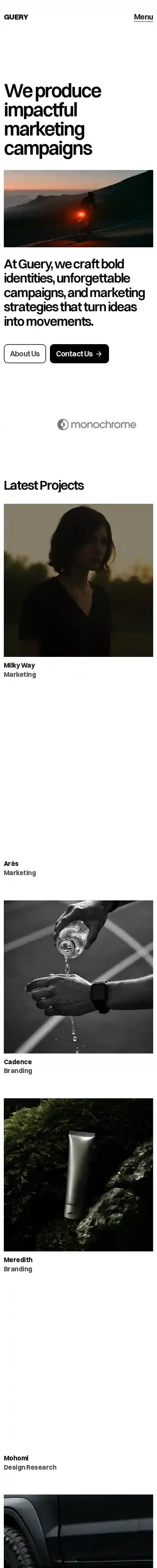 Guery home page on mobile
