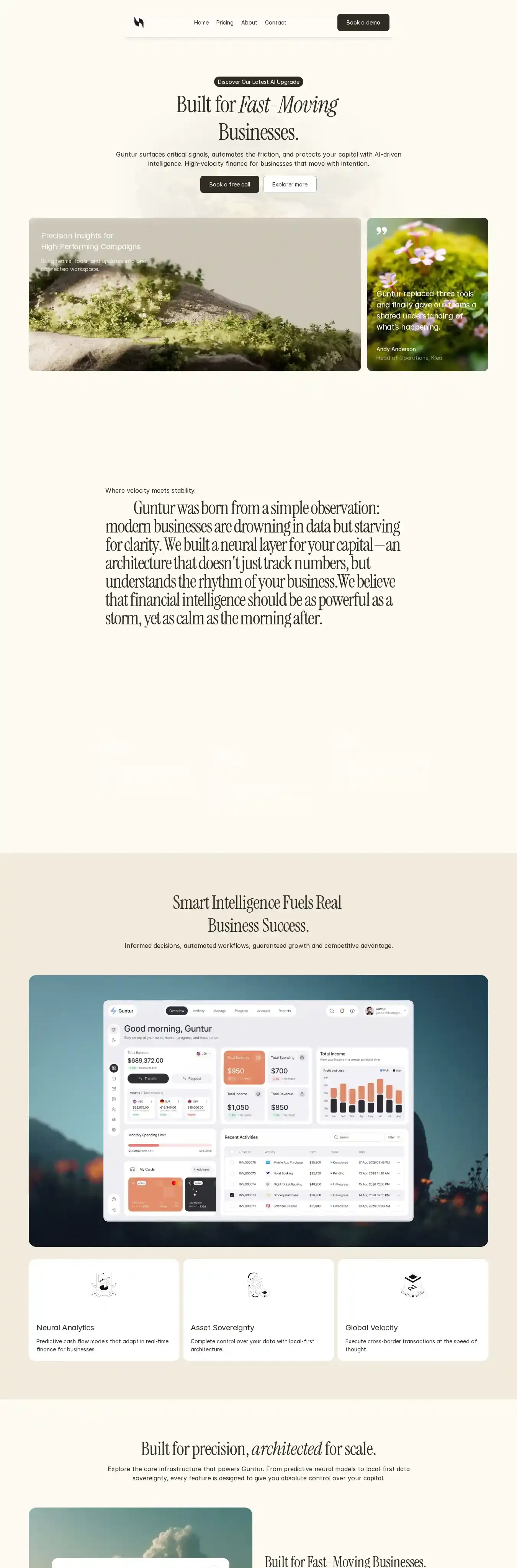 Guntur home page on desktop
