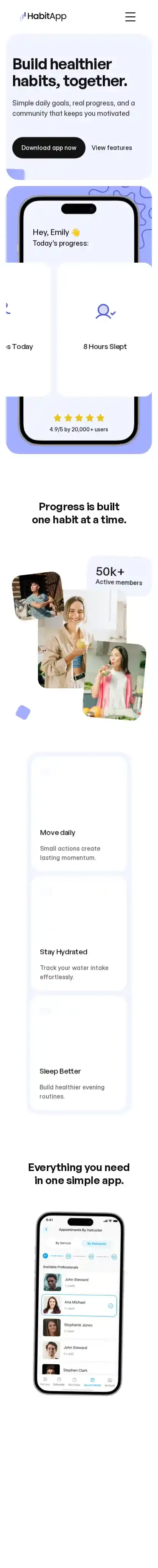 Habitapp home page on mobile