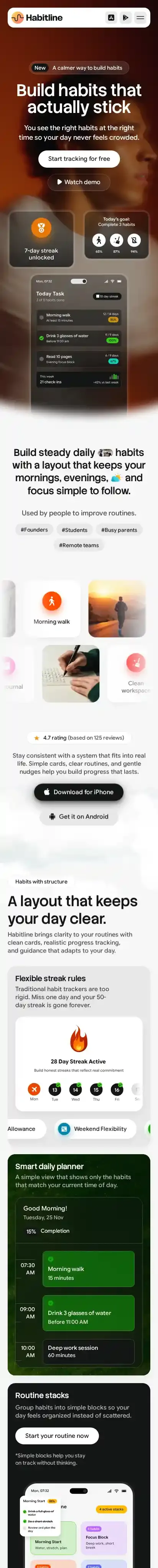 Habitline home page on mobile