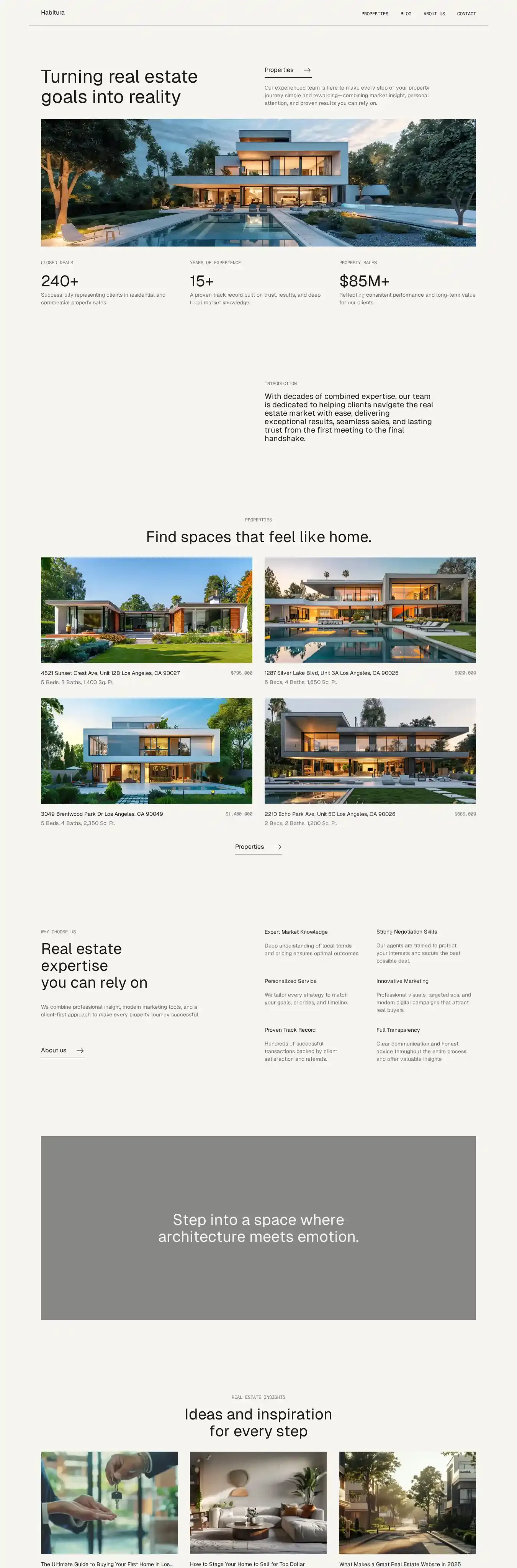 Habitura home page on desktop