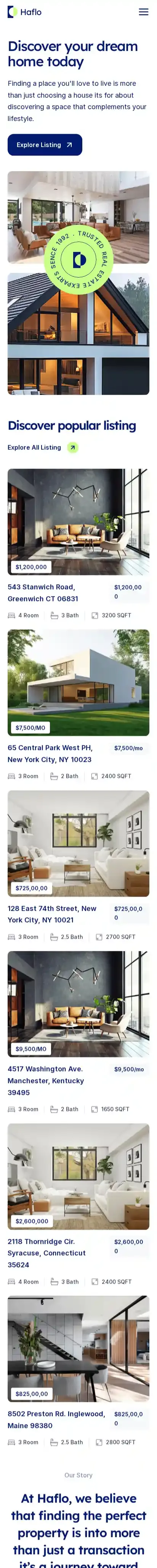 Haflo home page on mobile