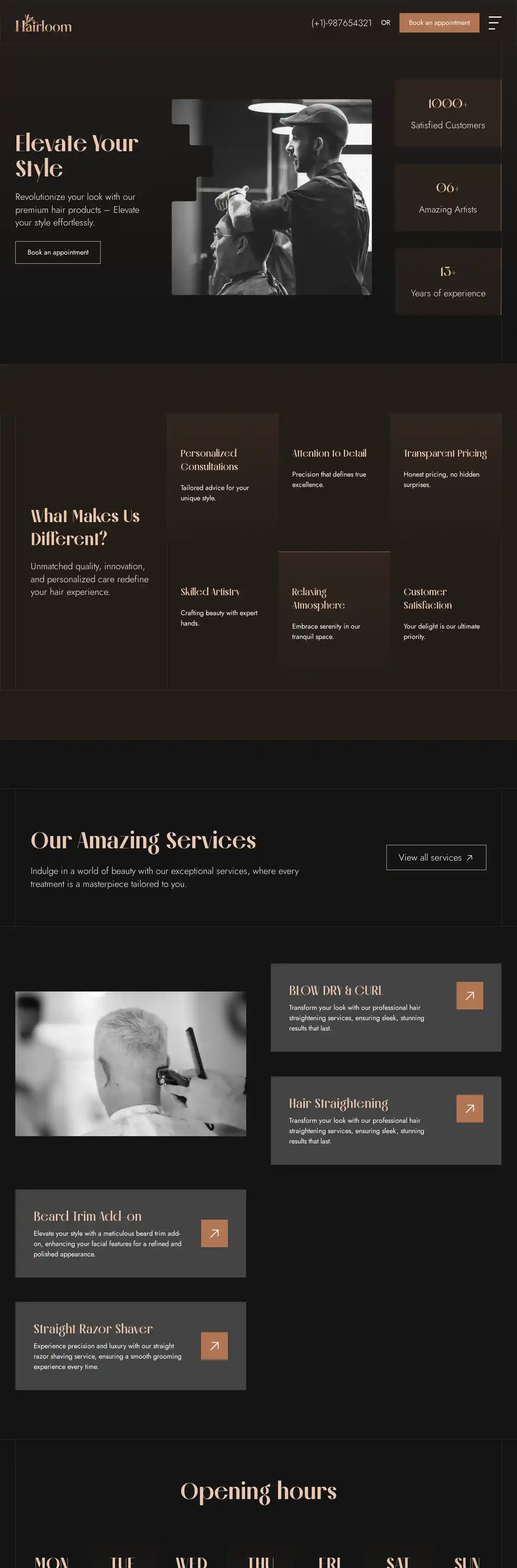 HairLoom home page on desktop