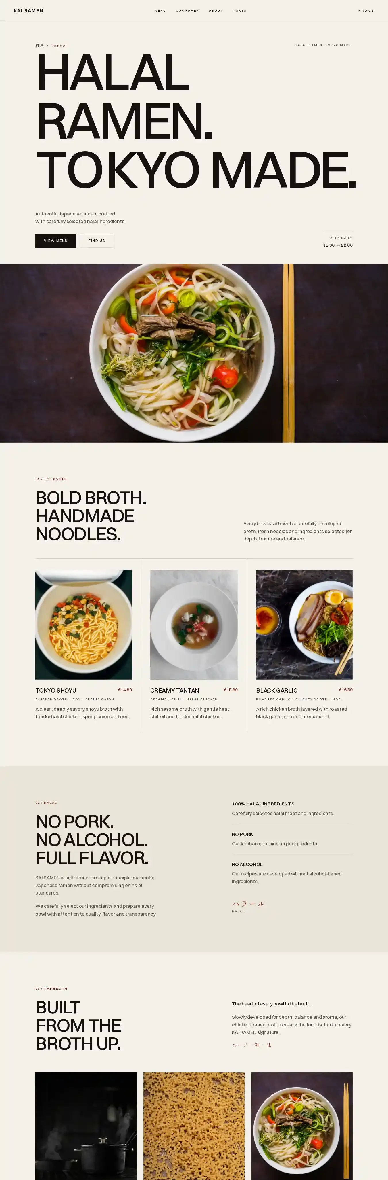 Halal Ramen Page home page on desktop