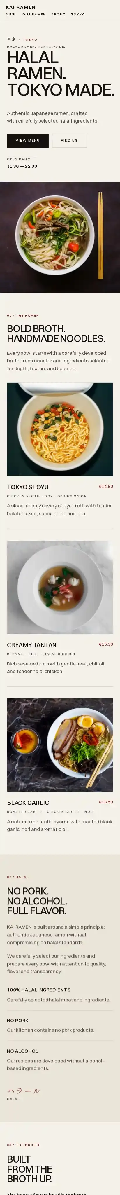 Halal Ramen Page home page on mobile