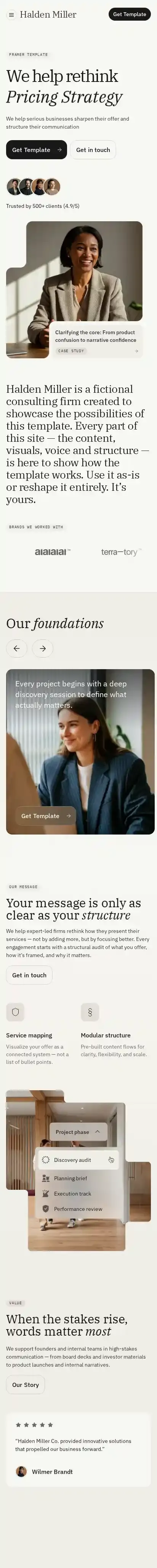Halden Miller home page on mobile