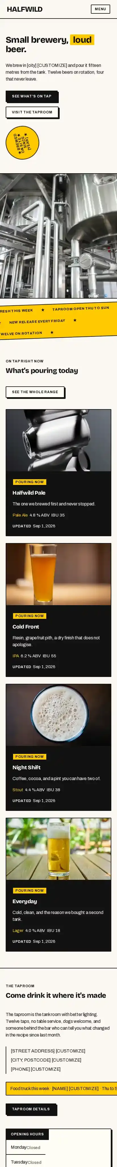Halfwild home page on mobile