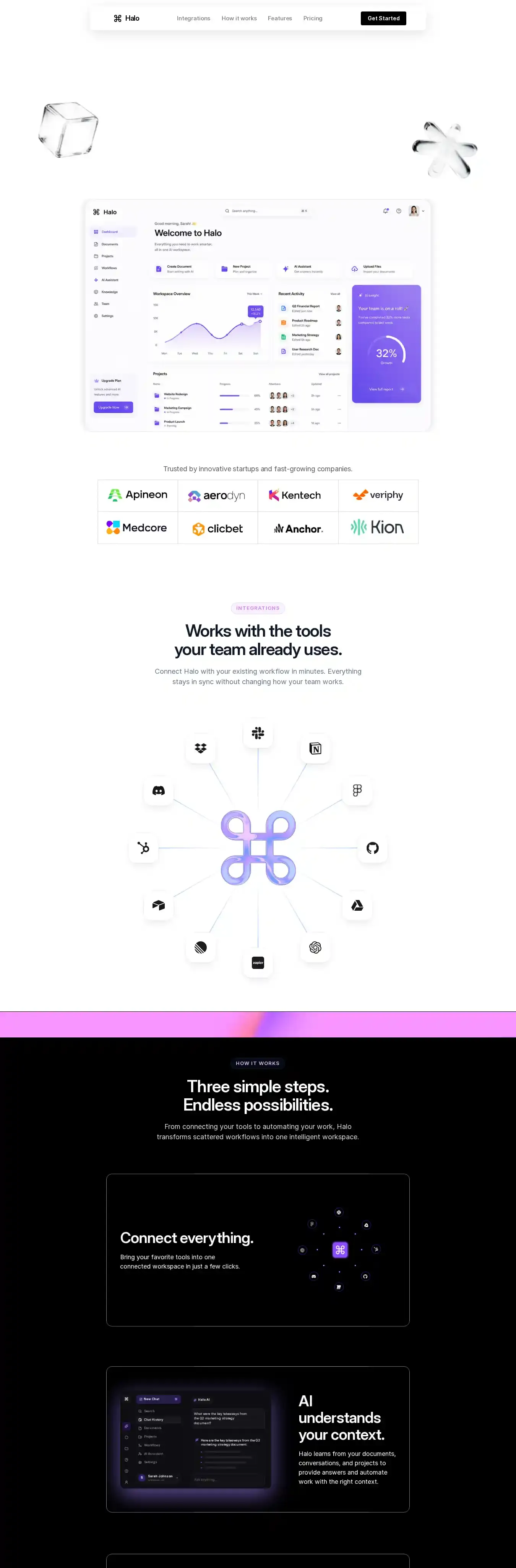 Halo workspace home page on desktop