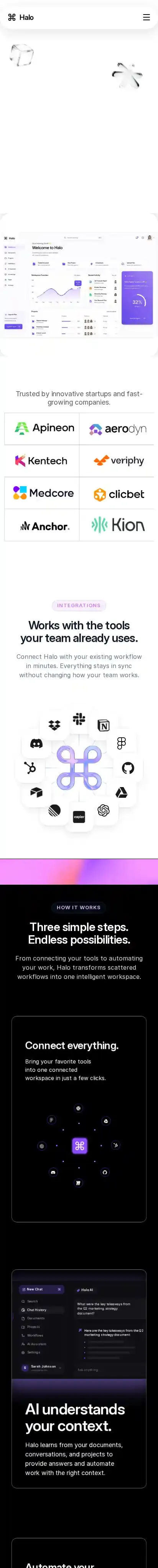 Halo workspace home page on mobile