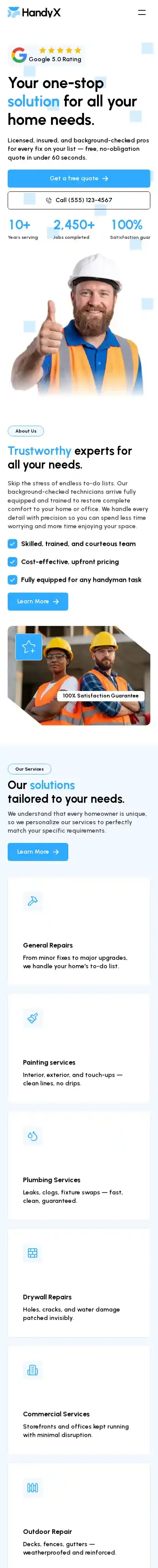 handyx home page on mobile