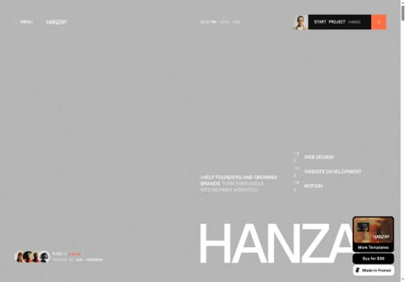 Hanza home page on desktop
