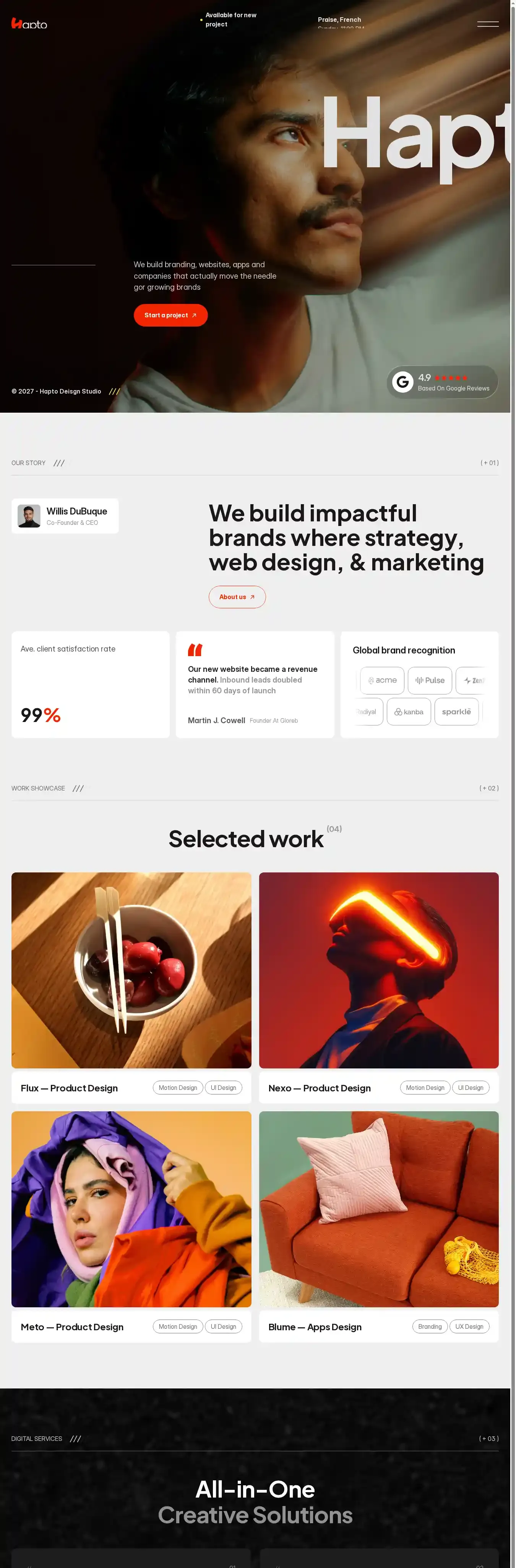 Hapto home page on desktop
