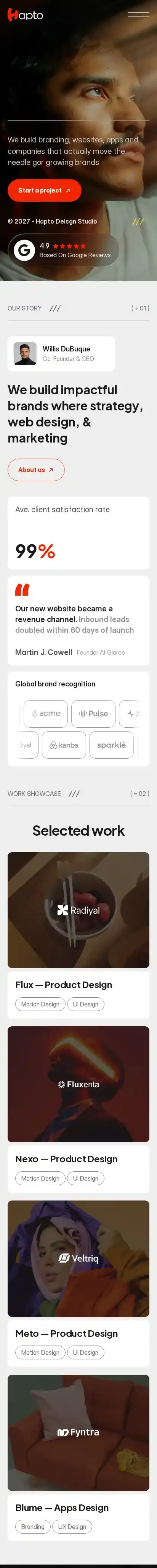 Hapto home page on mobile