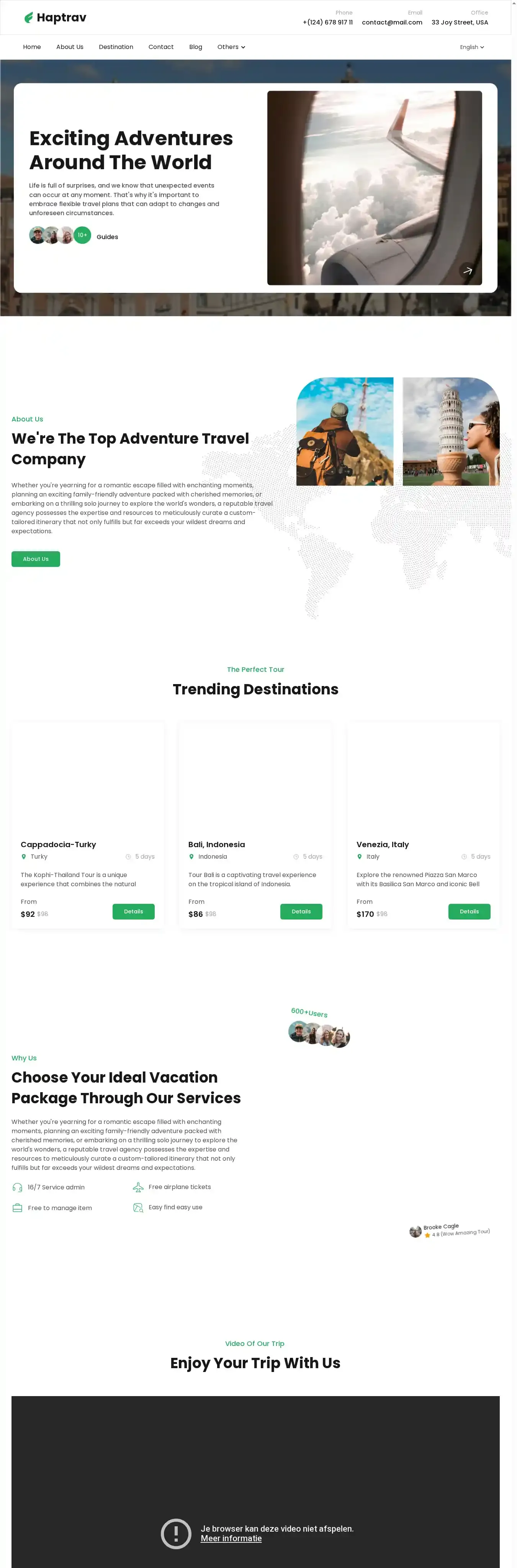 Haptrav home page on desktop