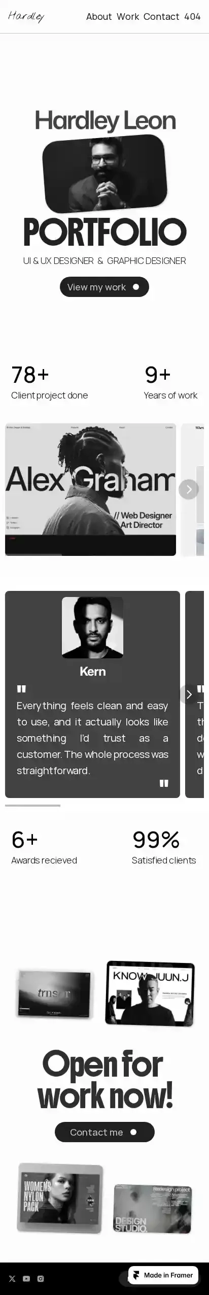 Hardley Leon home page on mobile