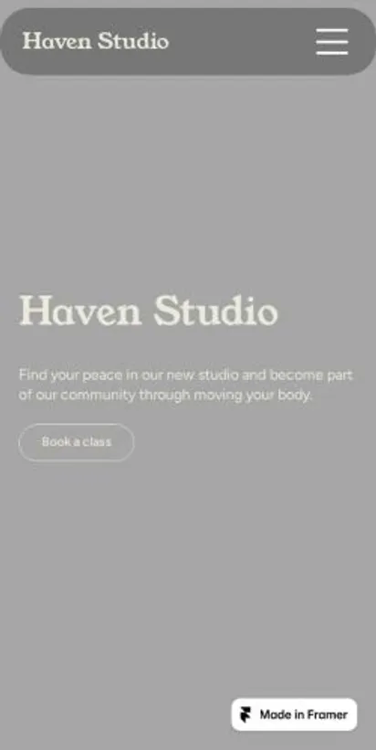 Haven Studio home page on mobile