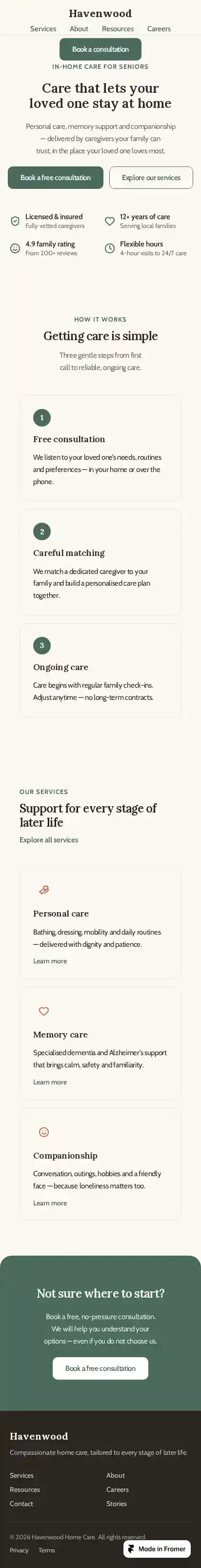 Havenwood home page on mobile