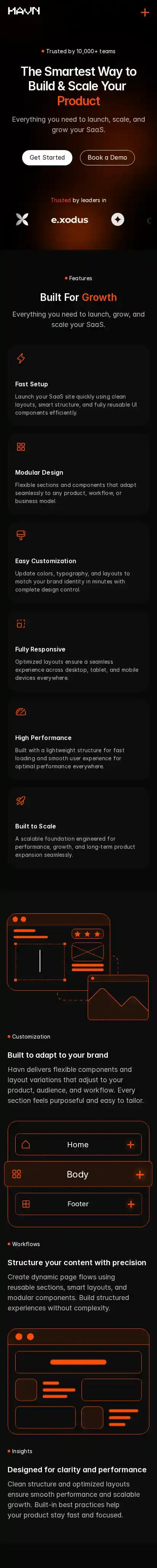 Havn home page on mobile