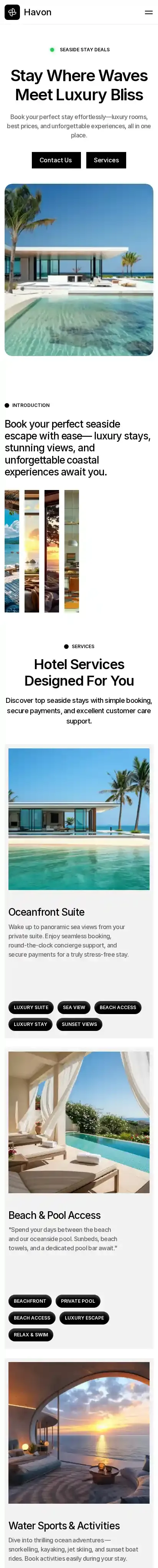 Havon home page on mobile