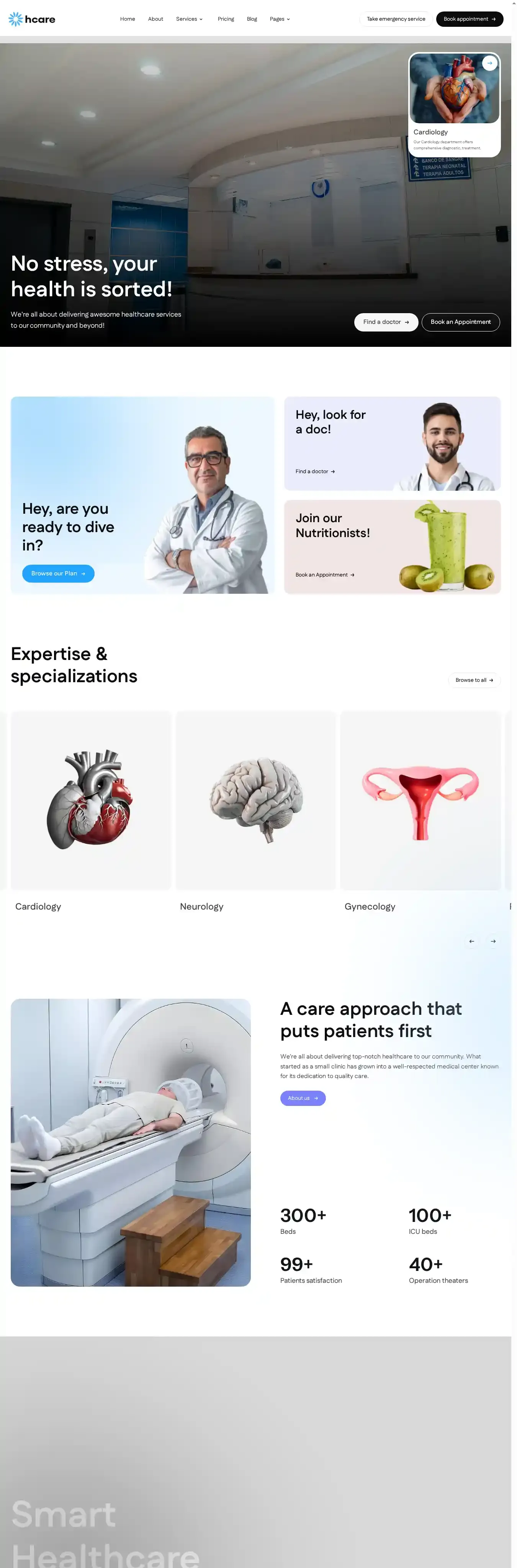 HCare home page on desktop