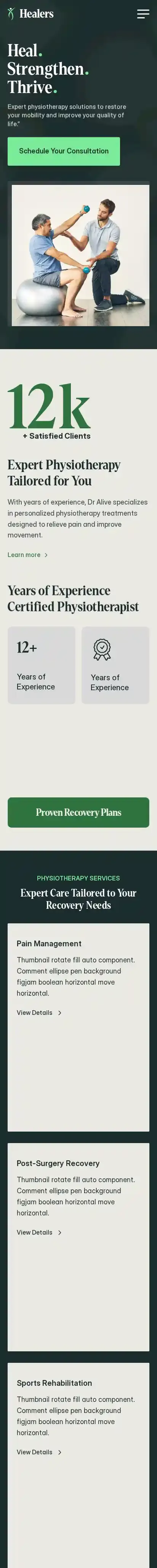Healers home page on mobile