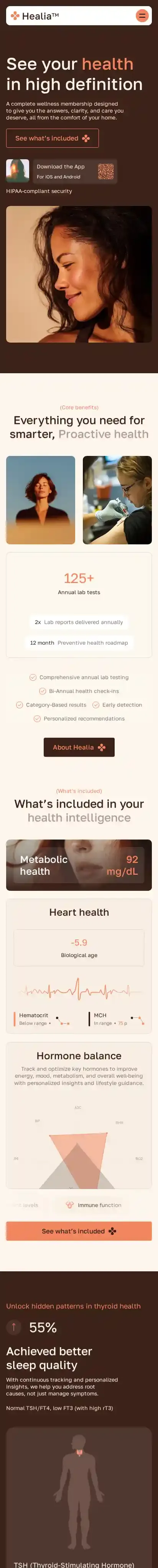 Healia home page on mobile