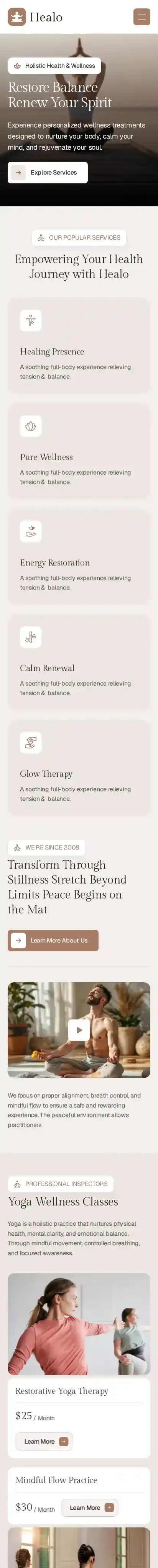 Healo home page on mobile