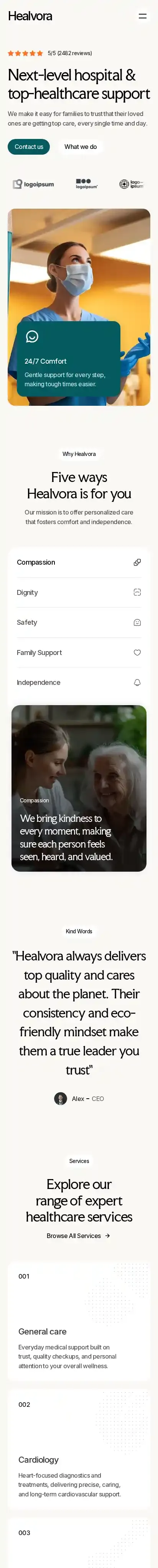 Healvora home page on mobile