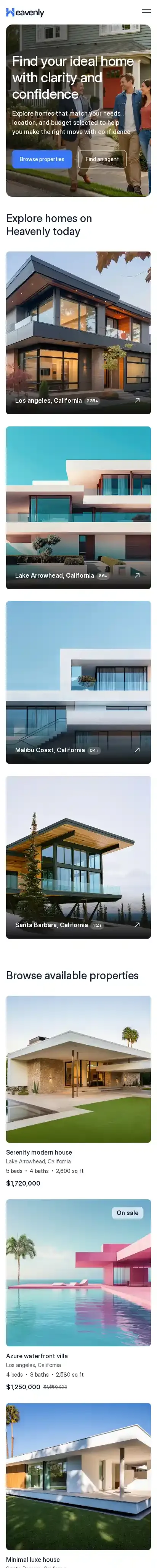 Heavenly home page on mobile