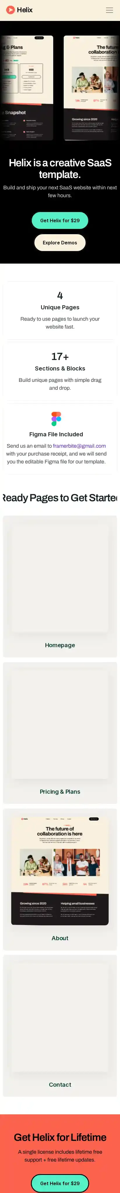 Helix home page on mobile