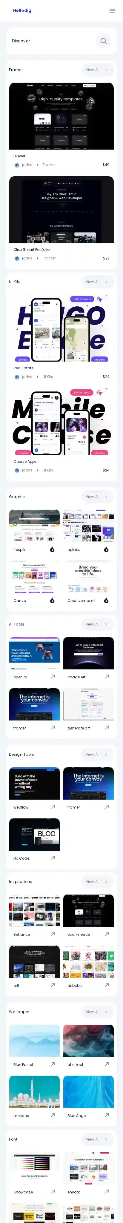 Hellodigi home page on mobile