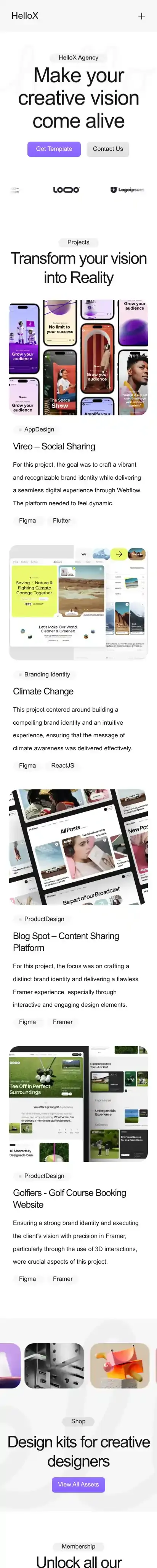 HelloX home page on mobile
