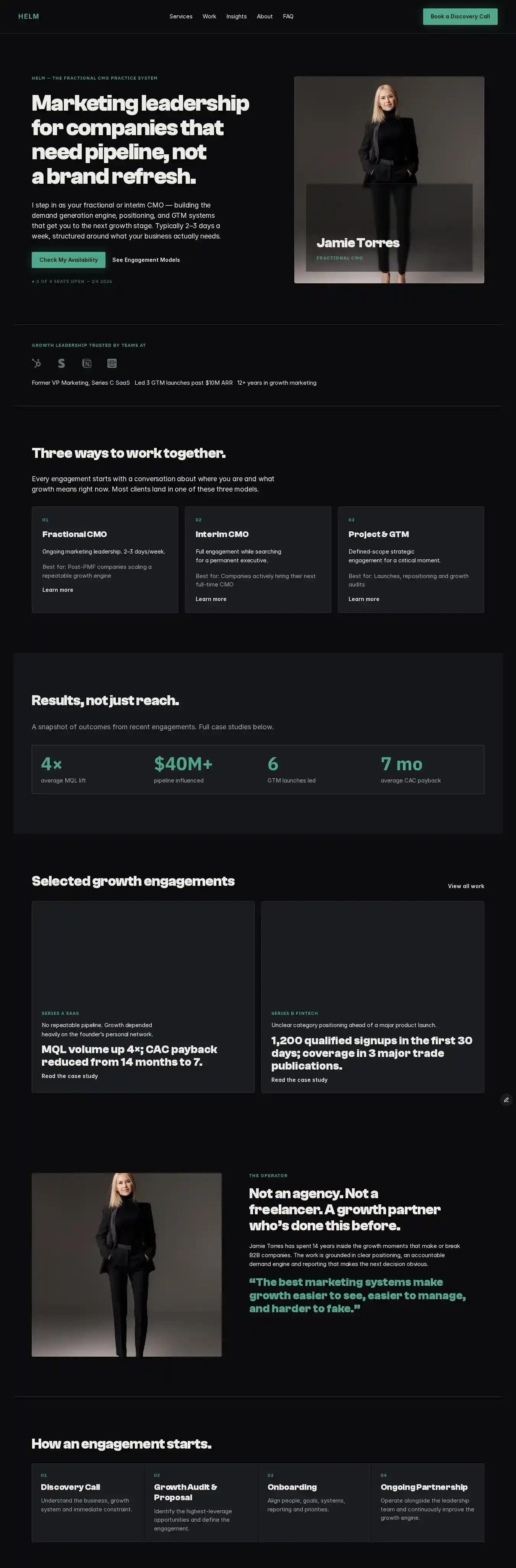 Helm - CMO home page on desktop