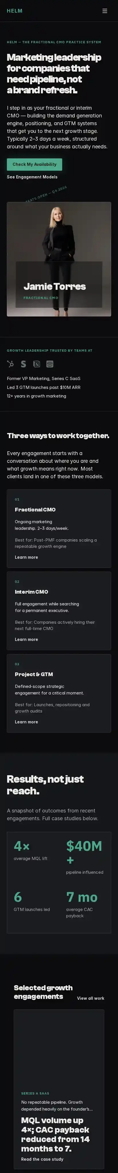 Helm - CMO home page on mobile