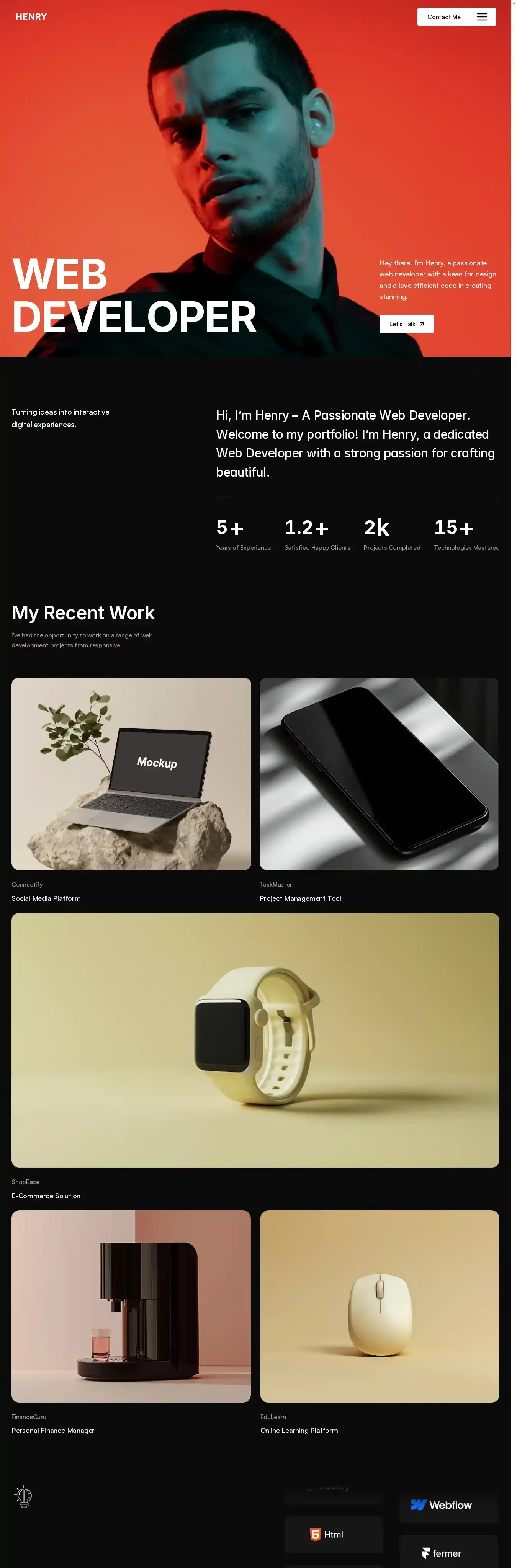 Henry home page on desktop